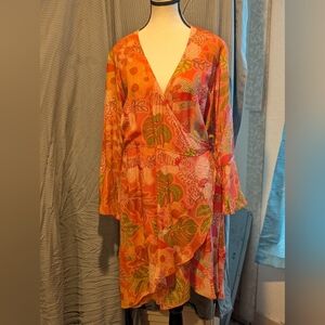 Spartina 449 Vibrant Orange and Green Wrap Dress
